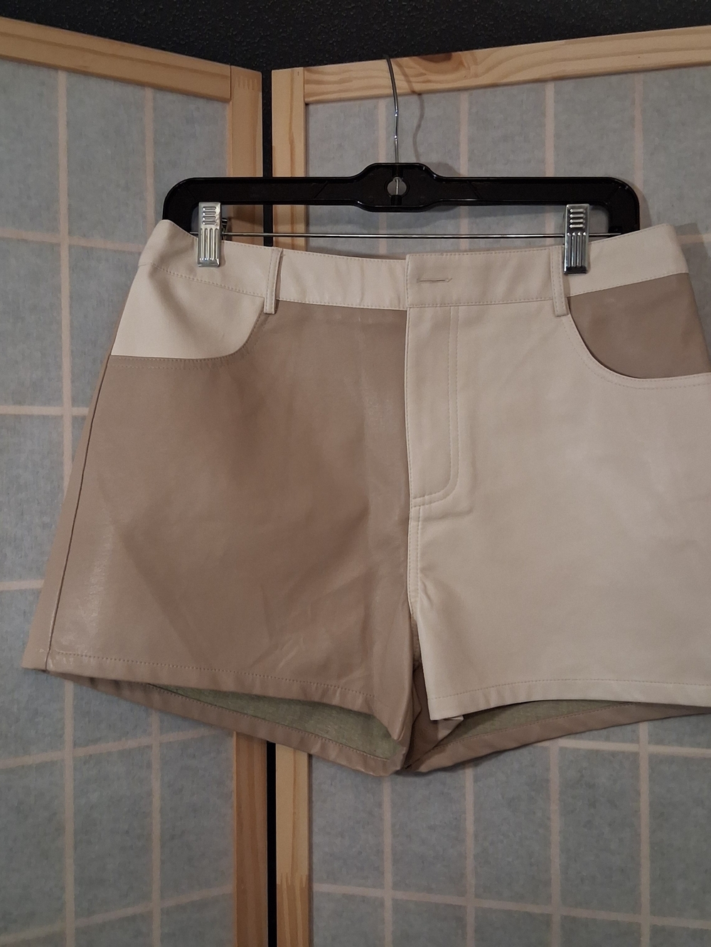 Le Lis Colorblock High-Waist Leatherette Shorts - Beige & Cream